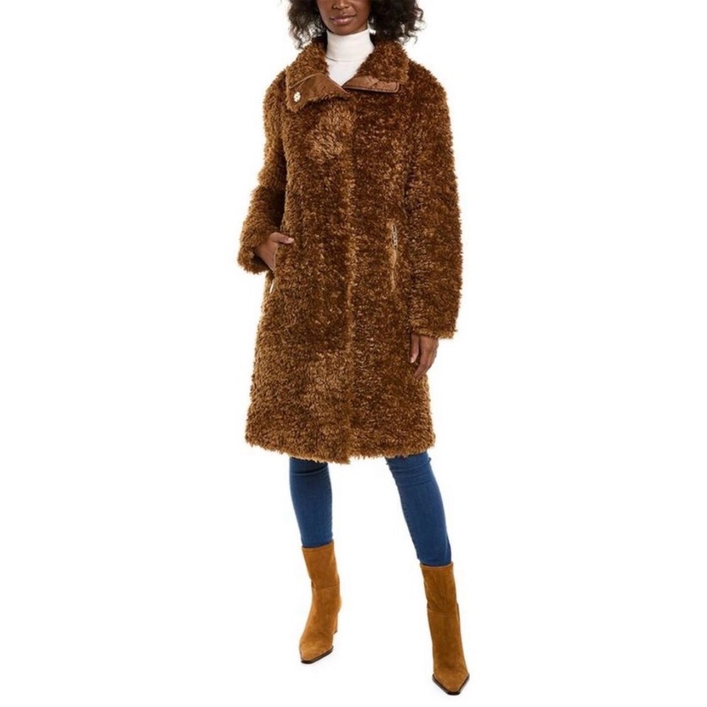 NB Series by Nicole Benisti Everest Long Coat Cinnamon Brown Teddy Jacket Fuzzy